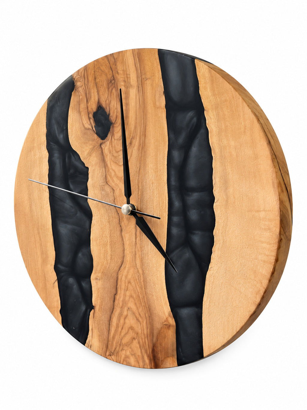 Twin Midnight Rivers Olive Wood & Resin Wall Clock — product photograph, view 4