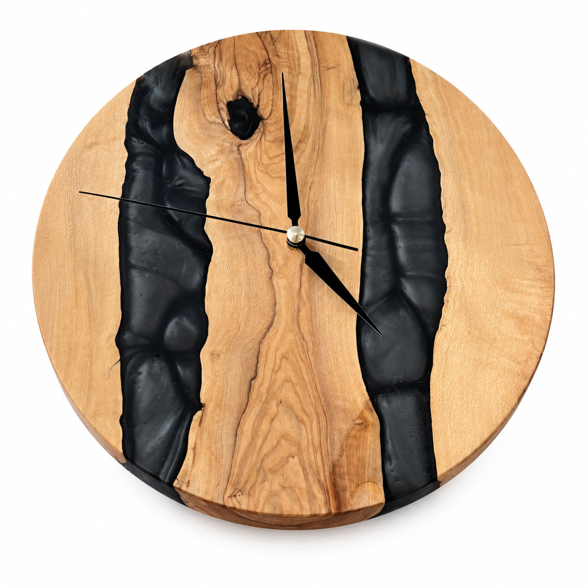 Twin Midnight Rivers Olive Wood & Resin Wall Clock — product photograph, view 2