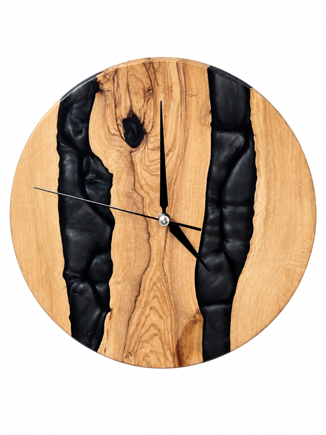 Twin Midnight Rivers Olive Wood & Resin Wall Clock — product photograph, view 3
