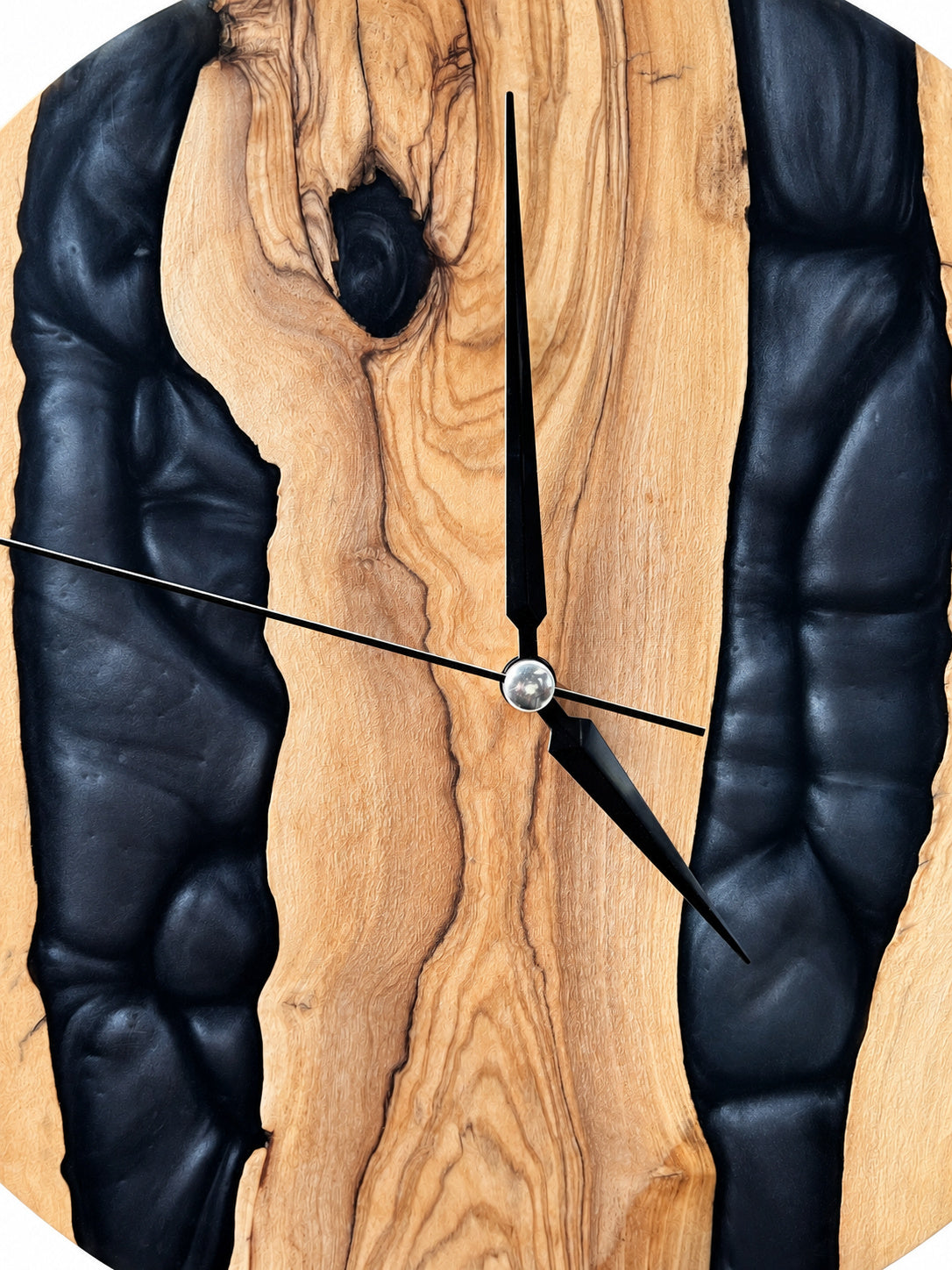 Twin Midnight Rivers Olive Wood & Resin Wall Clock — product photograph, view 10