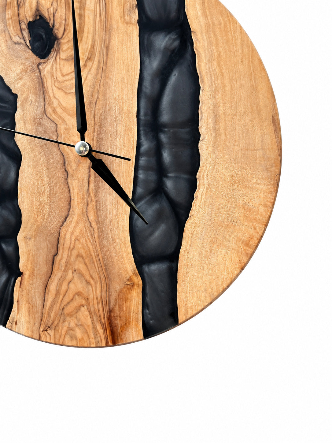 Twin Midnight Rivers Olive Wood & Resin Wall Clock — product photograph, view 7