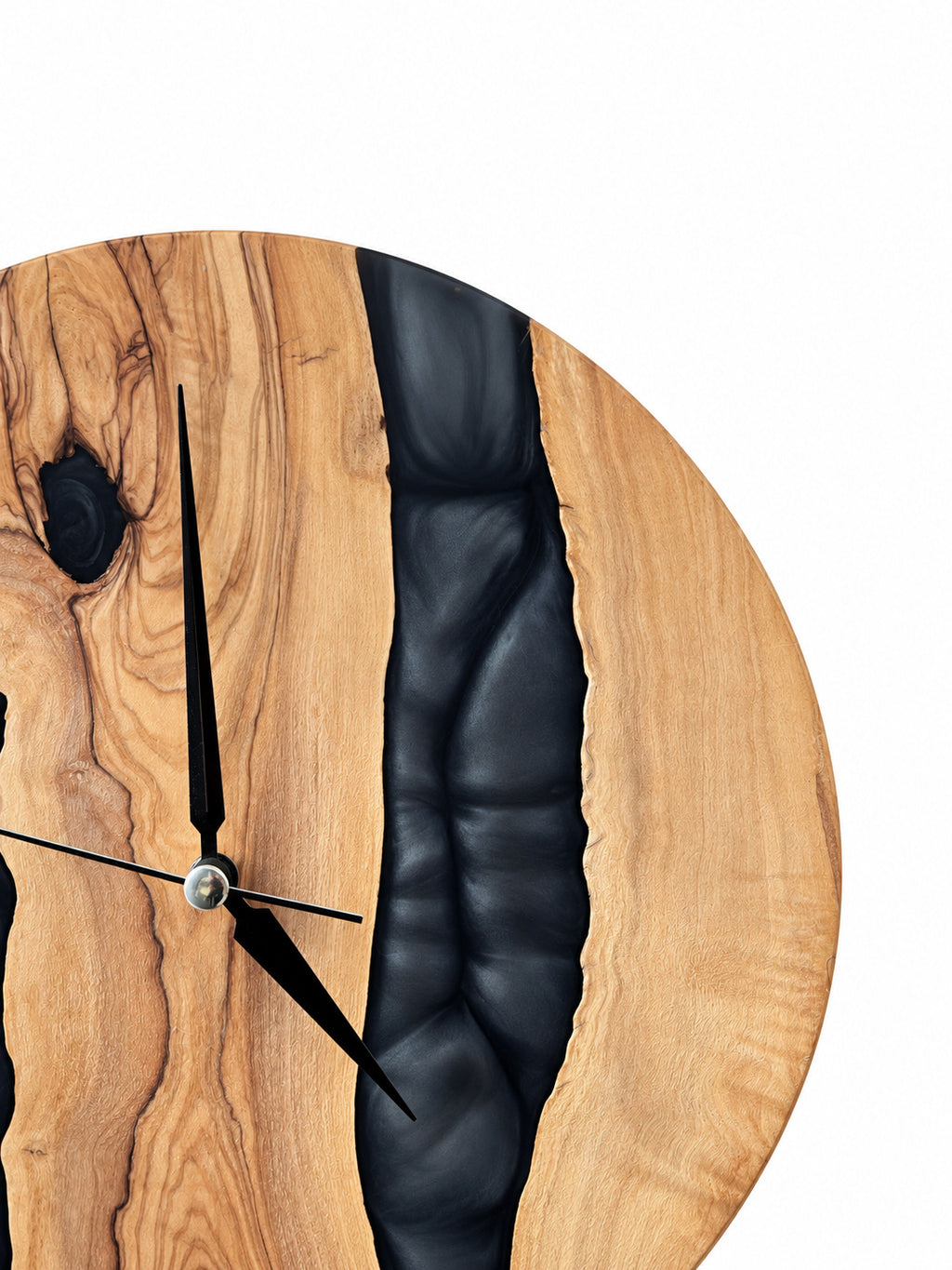 Twin Midnight Rivers Olive Wood & Resin Wall Clock — product photograph, view 9
