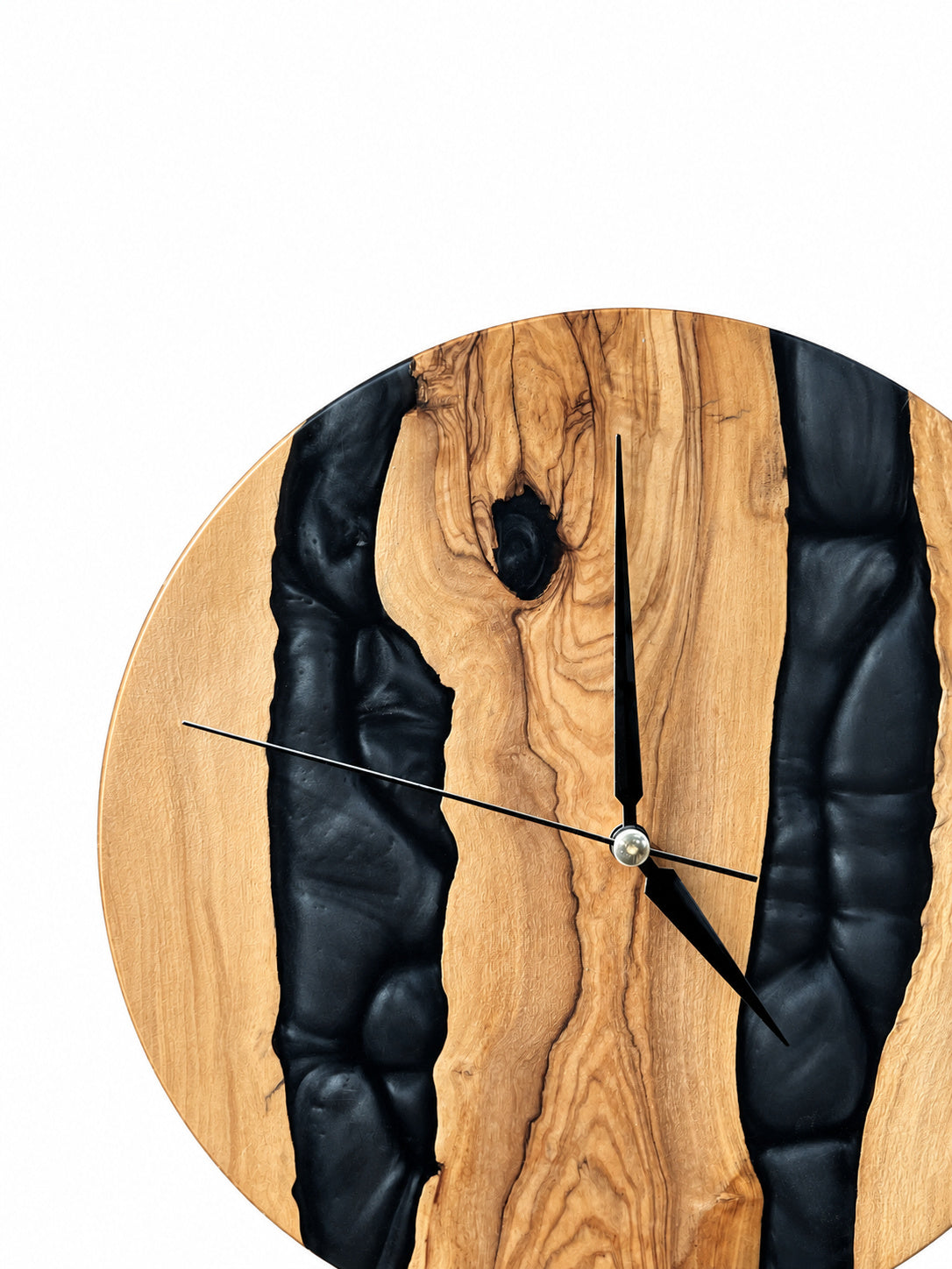 Twin Midnight Rivers Olive Wood & Resin Wall Clock — product photograph, view 6