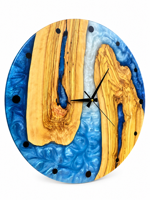 Azure Horseshoe Olive Wood & Resin Wall Clock — product photograph, view 2