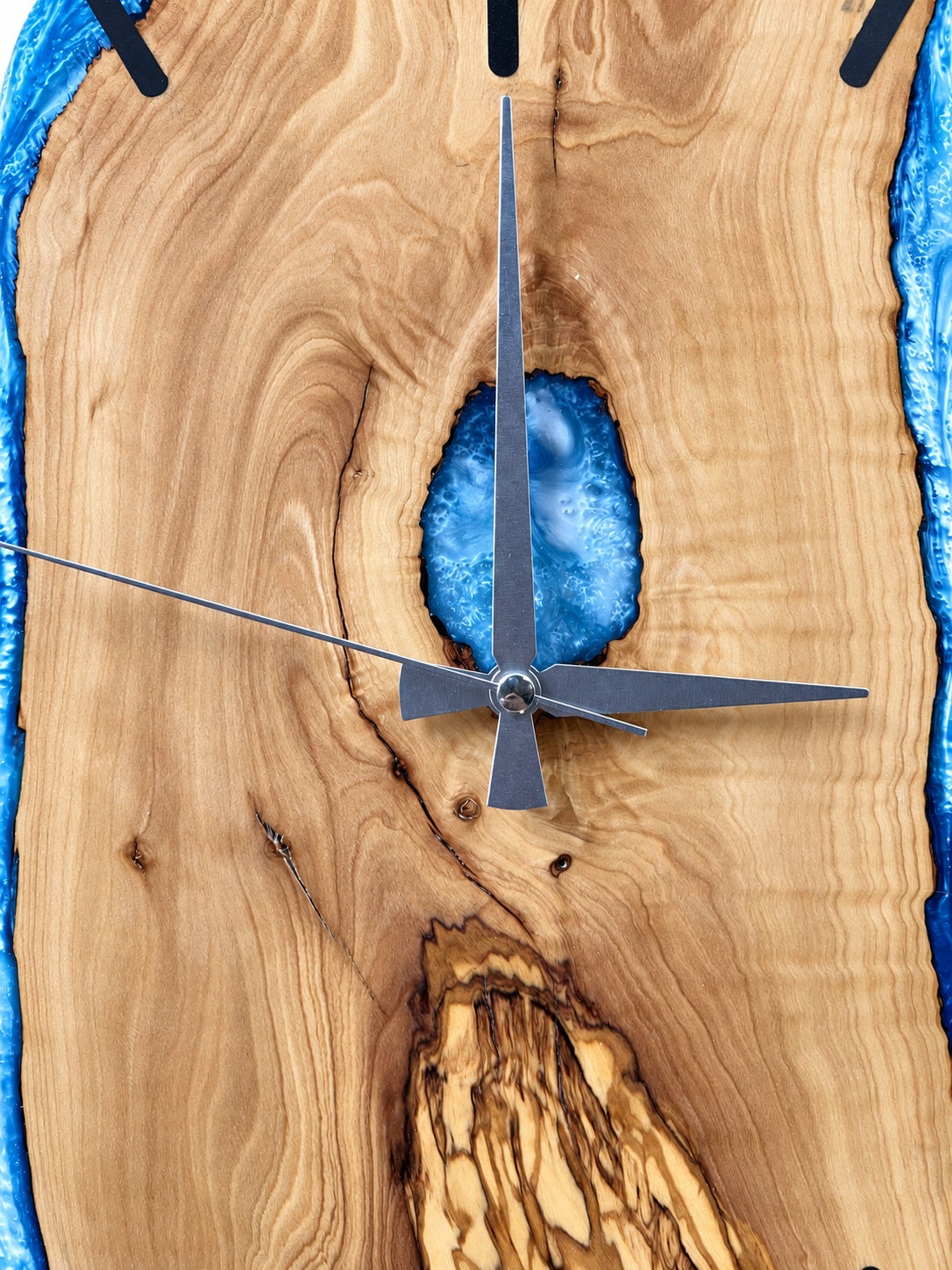 Blue Keyhole Olive Wood & Resin Wall Clock — product photograph, view 9