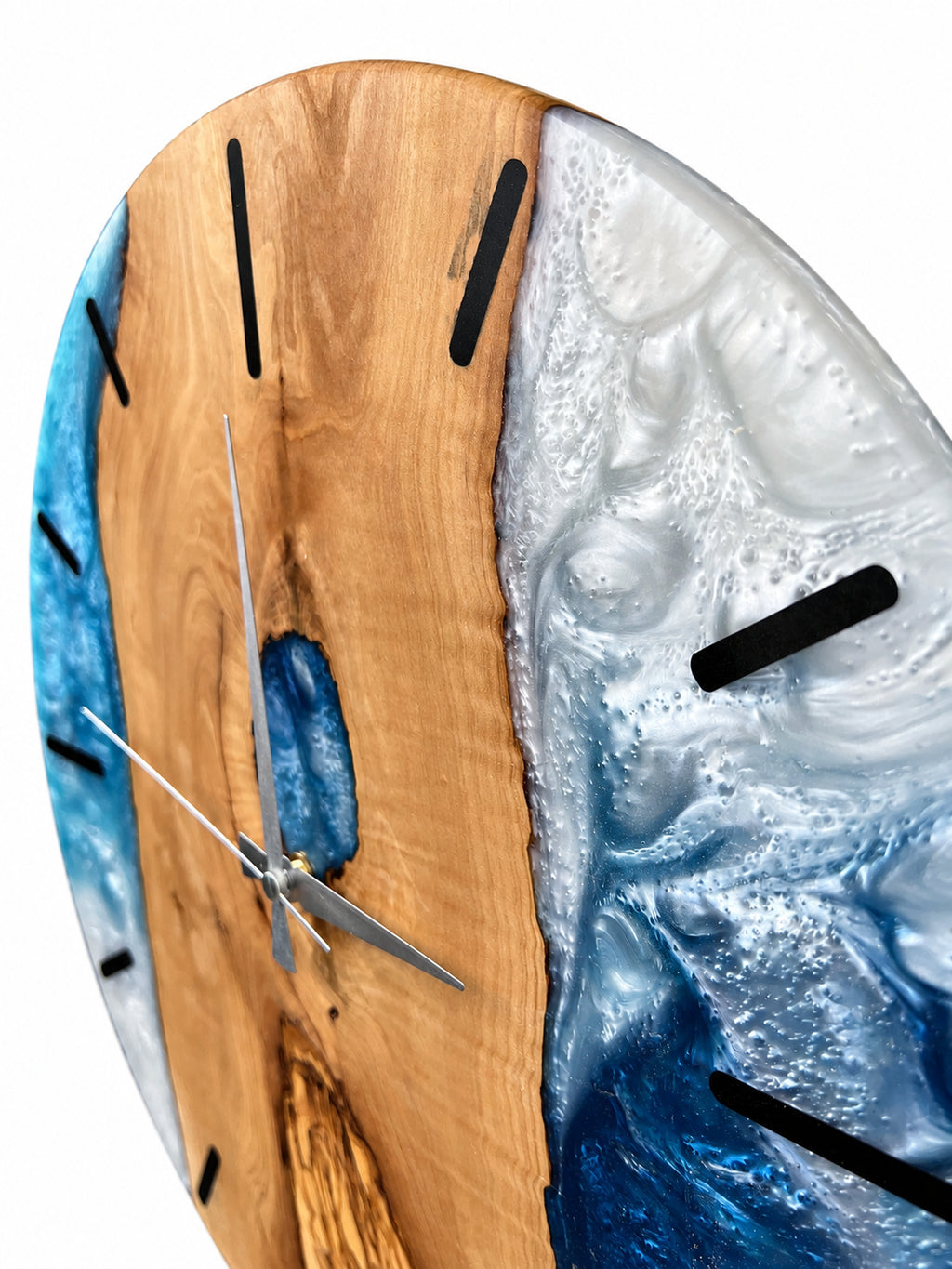Blue Keyhole Olive Wood & Resin Wall Clock — product photograph, view 10
