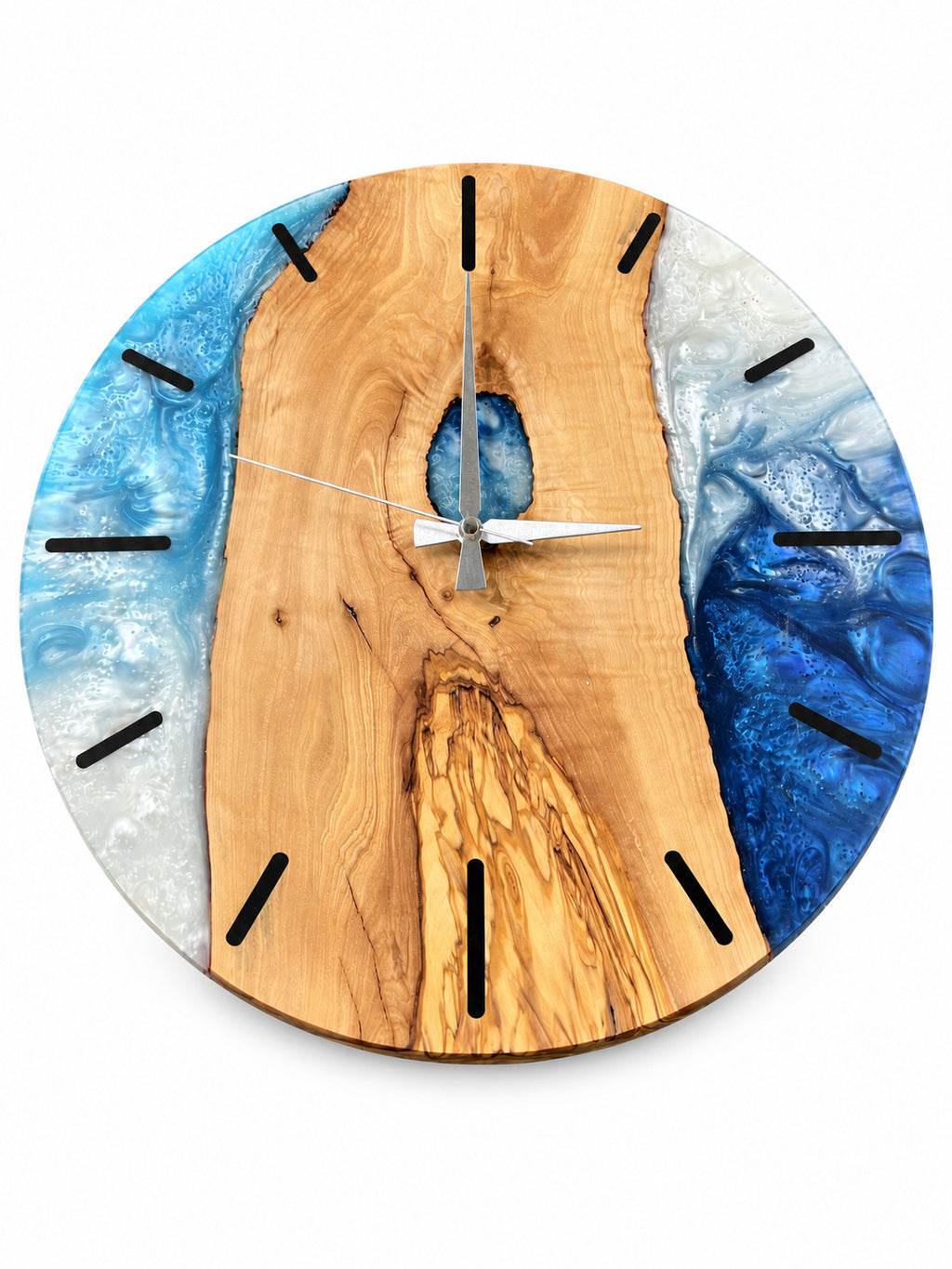 Blue Keyhole Olive Wood & Resin Wall Clock — product photograph, view 2