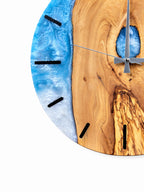 Blue Keyhole Olive Wood & Resin Wall Clock — product photograph, view 6