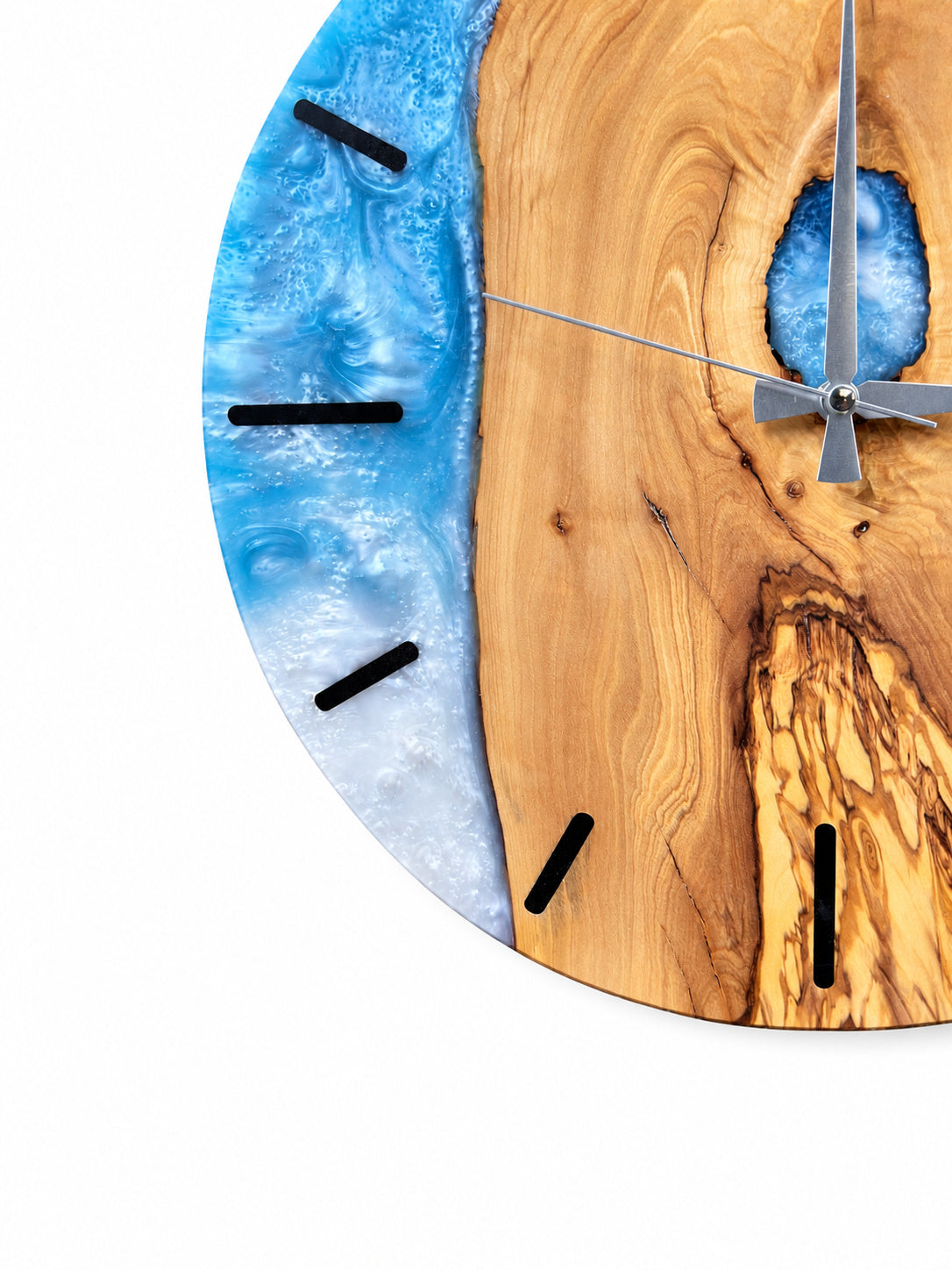 Blue Keyhole Olive Wood & Resin Wall Clock — product photograph, view 6
