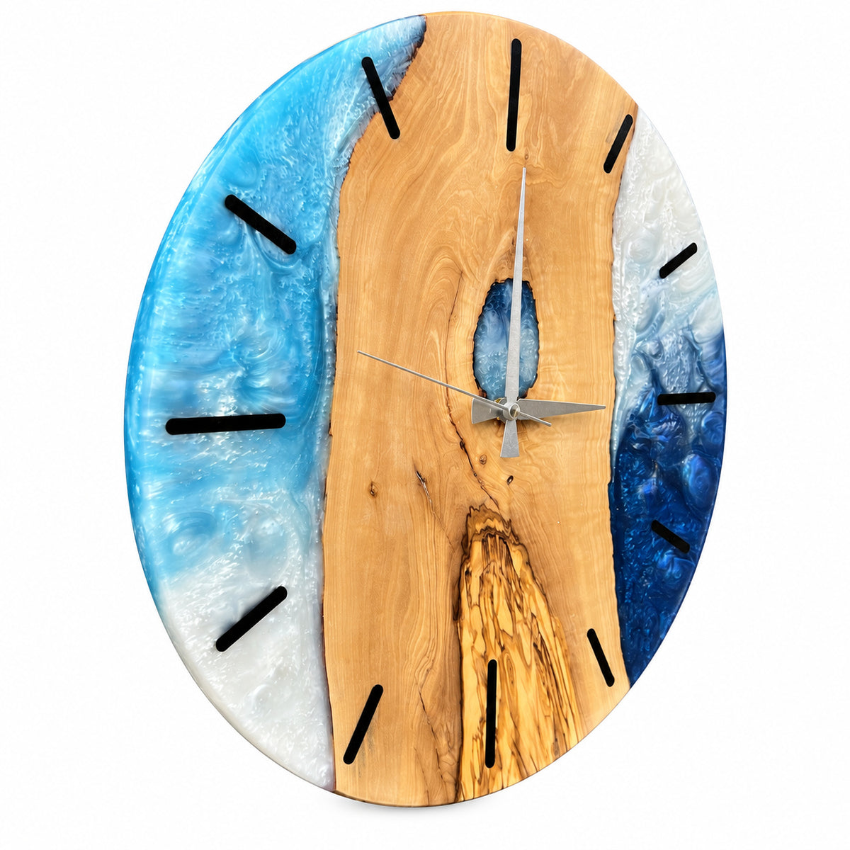 Blue Keyhole Olive Wood & Resin Wall Clock — product photograph, view 3