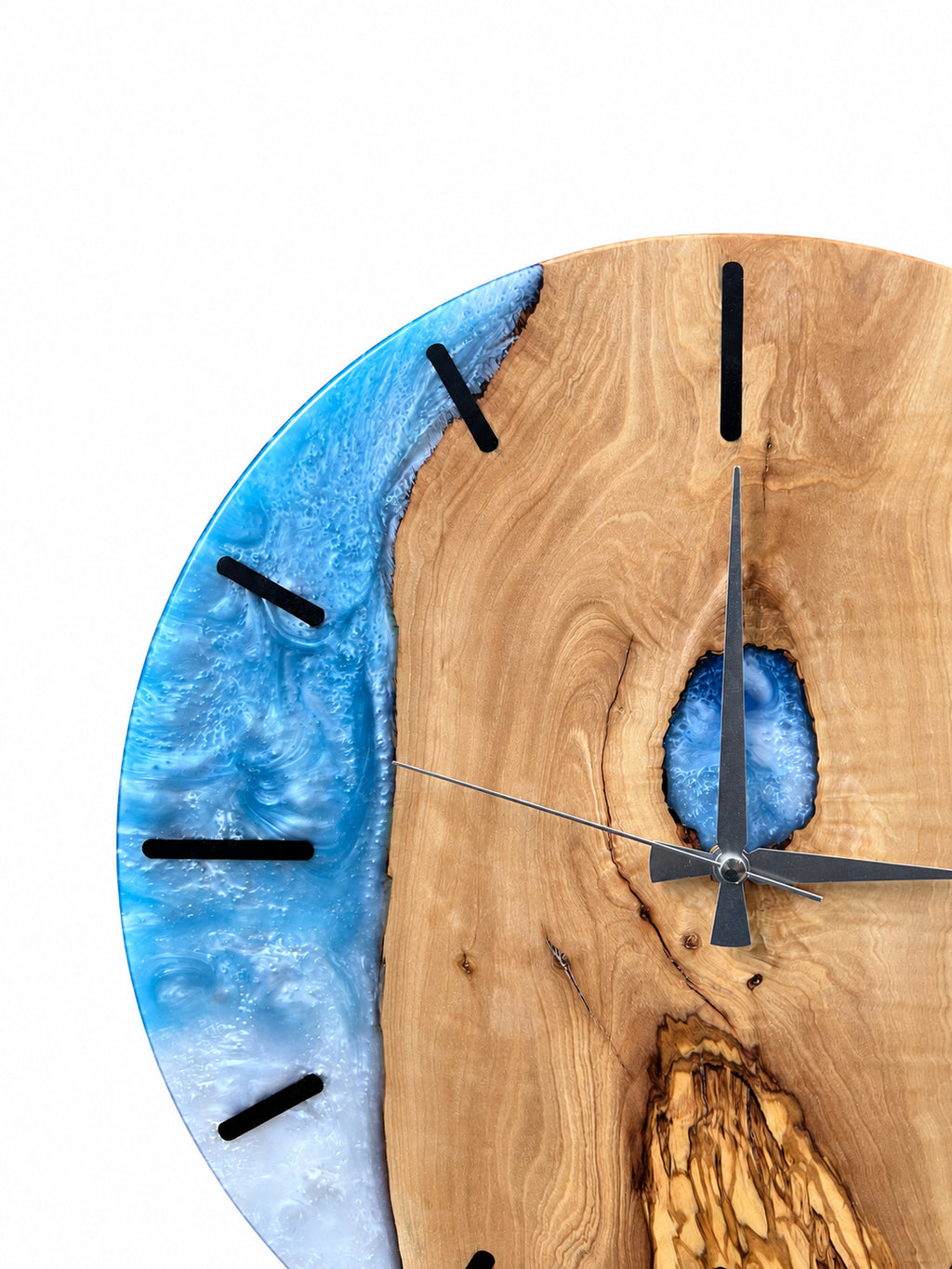 Blue Keyhole Olive Wood & Resin Wall Clock — product photograph, view 5
