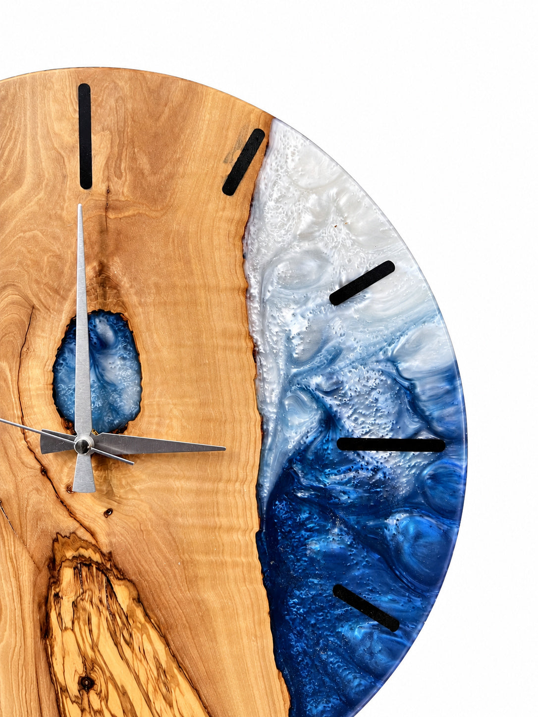 Blue Keyhole Olive Wood & Resin Wall Clock — product photograph, view 4