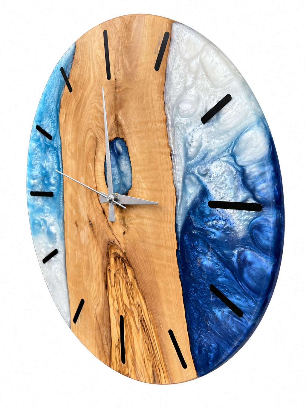Blue Keyhole Olive Wood & Resin Wall Clock — product photograph, view 8