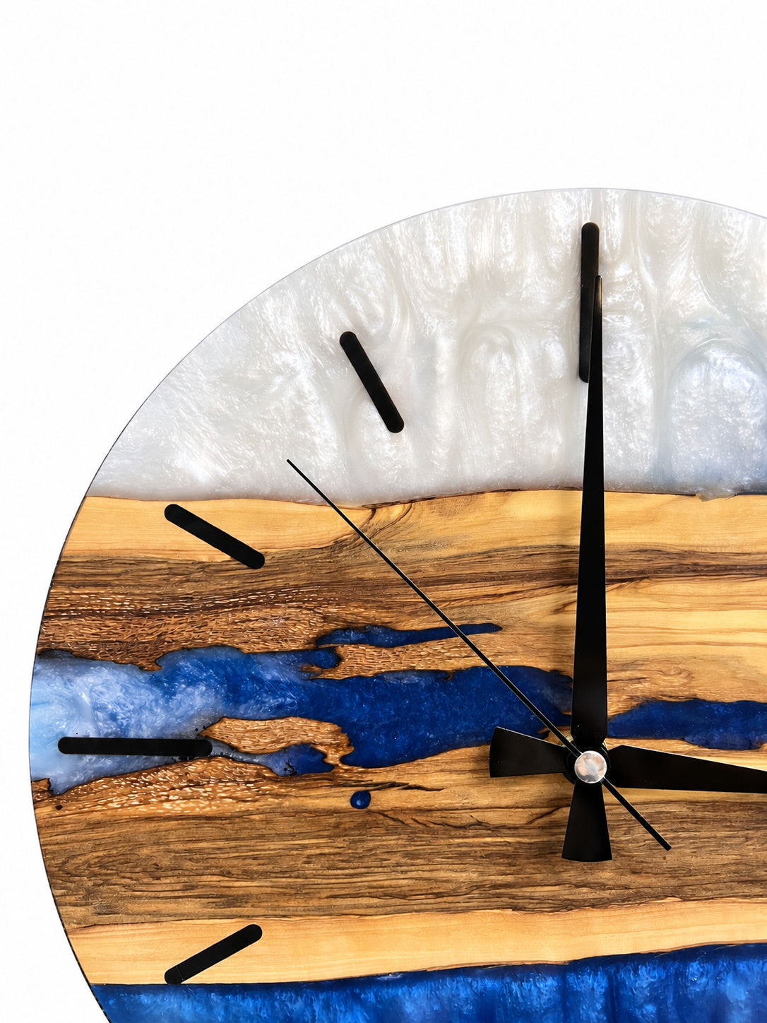 Sapphire Vein Olive Wood & Resin Wall Clock — product photograph, view 5