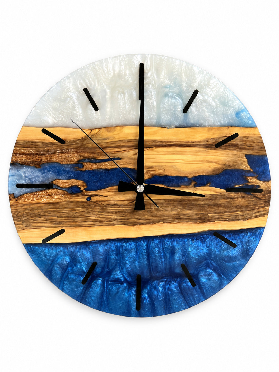 Sapphire Vein Olive Wood & Resin Wall Clock — product photograph, view 2