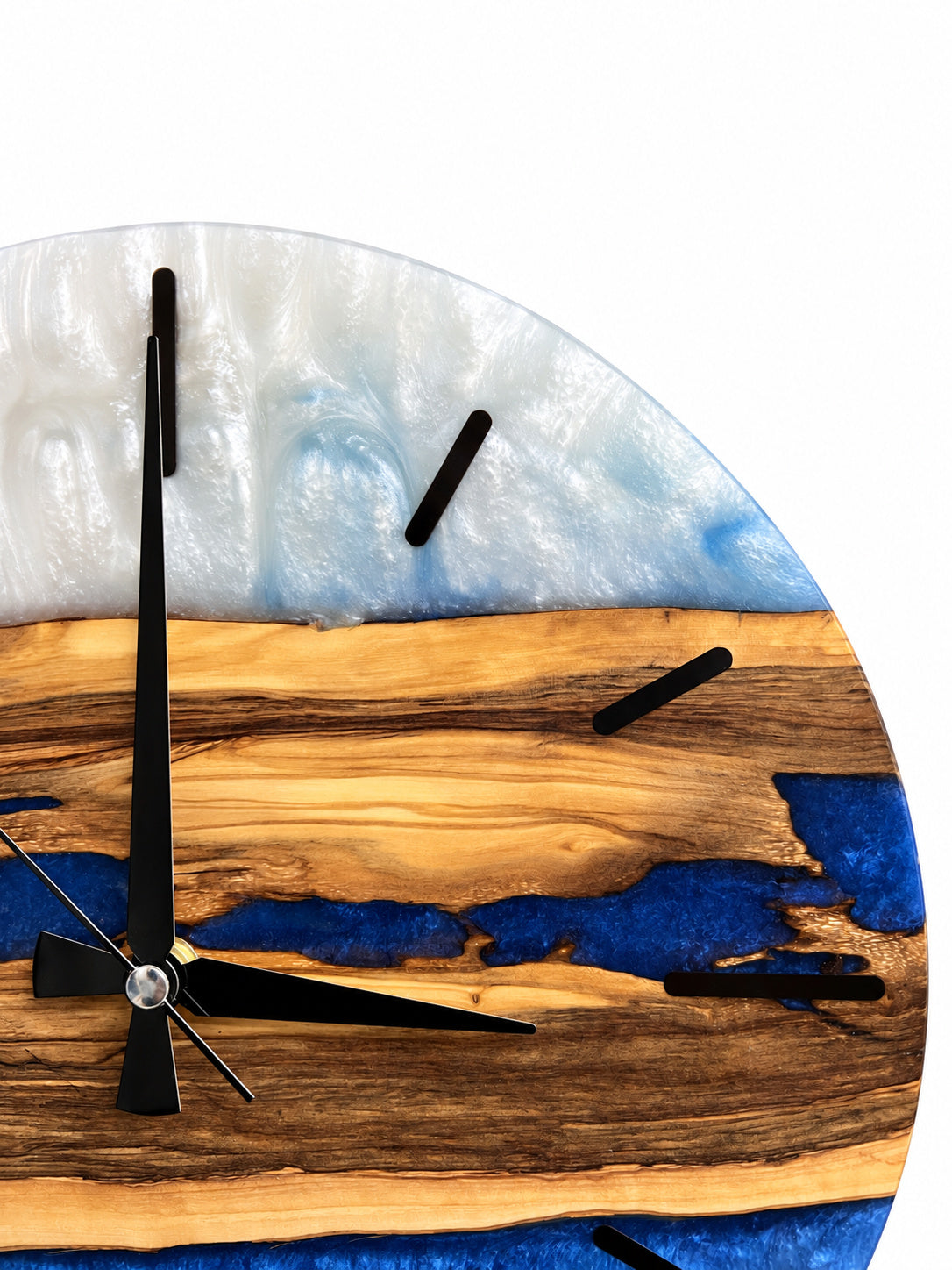 Sapphire Vein Olive Wood & Resin Wall Clock — product photograph, view 4