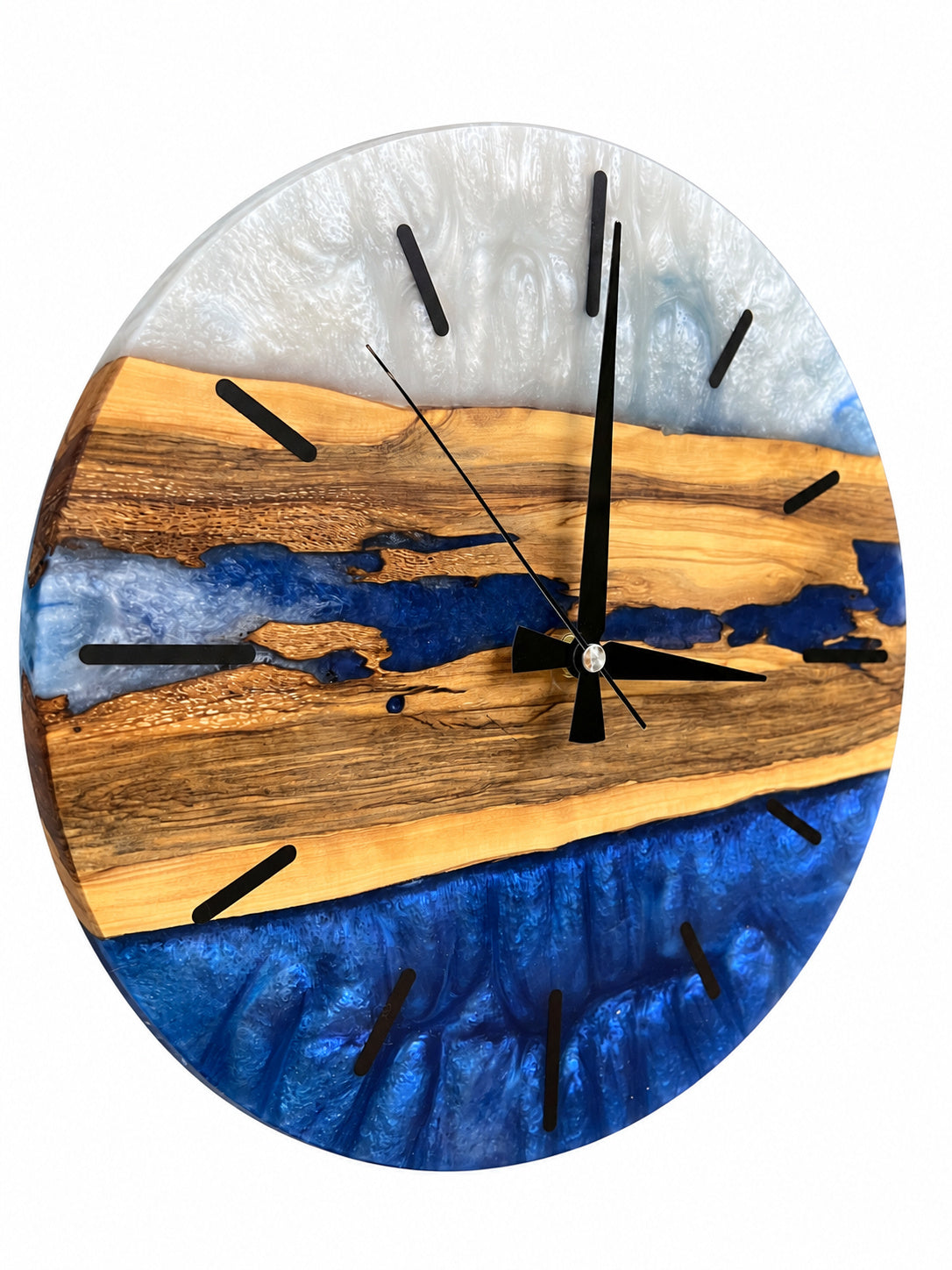 Sapphire Vein Olive Wood & Resin Wall Clock — product photograph, view 3
