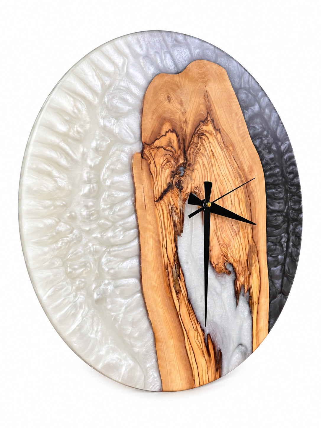 Pearl Arch Olive Wood & Resin Wall Clock — product photograph, view 3