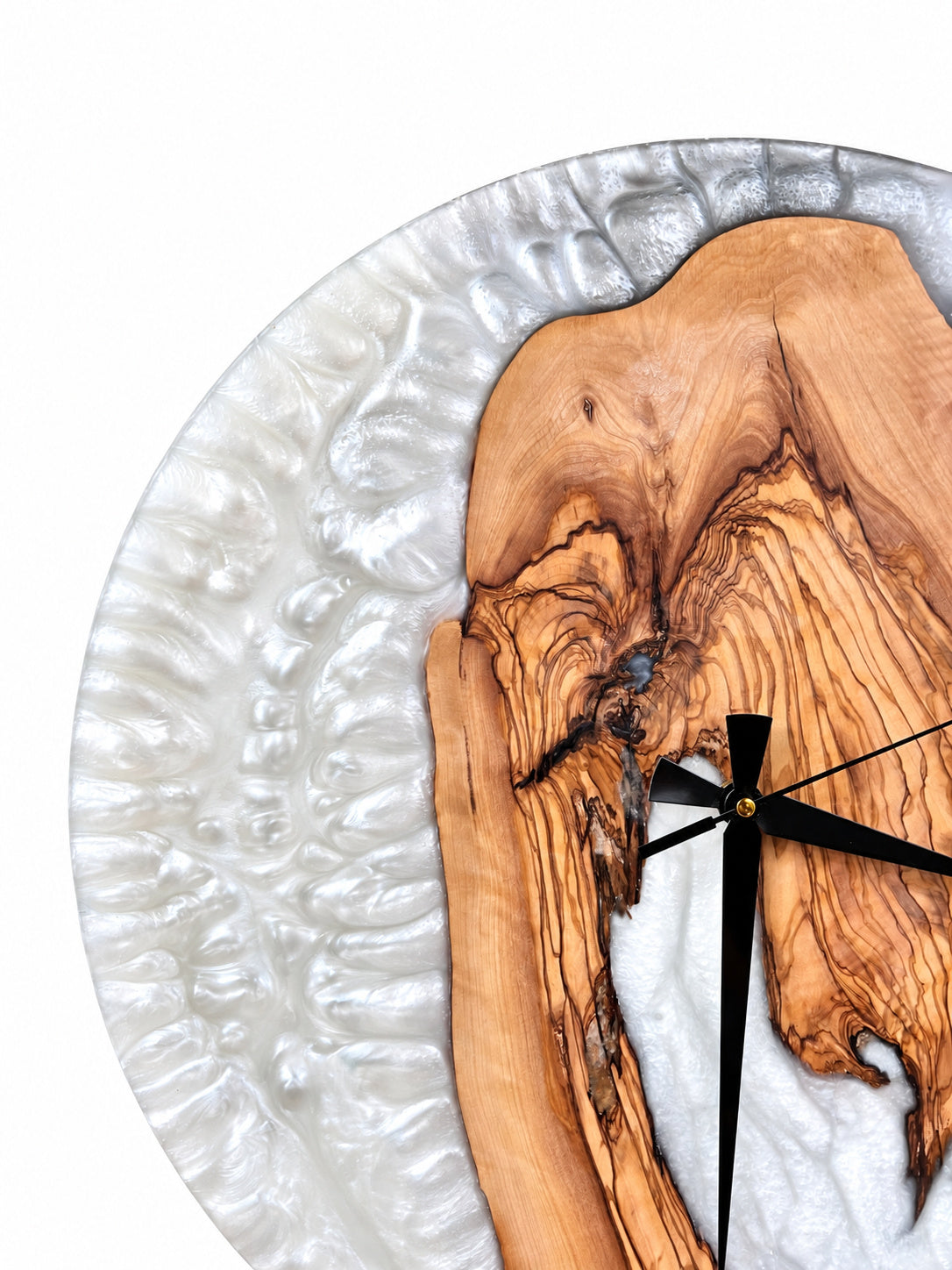Pearl Arch Olive Wood & Resin Wall Clock — product photograph, view 5