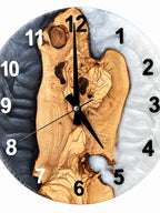 Monochrome Roots Olive Wood & Resin Wall Clock — product photograph, view 10