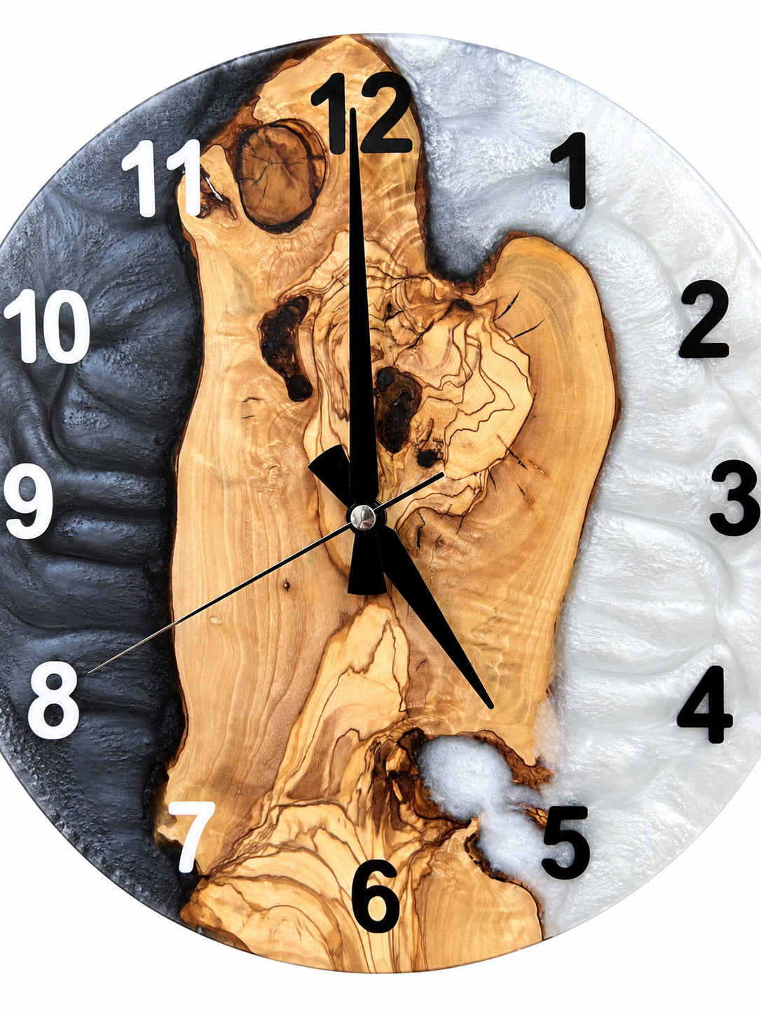 Monochrome Roots Olive Wood & Resin Wall Clock — product photograph, view 10