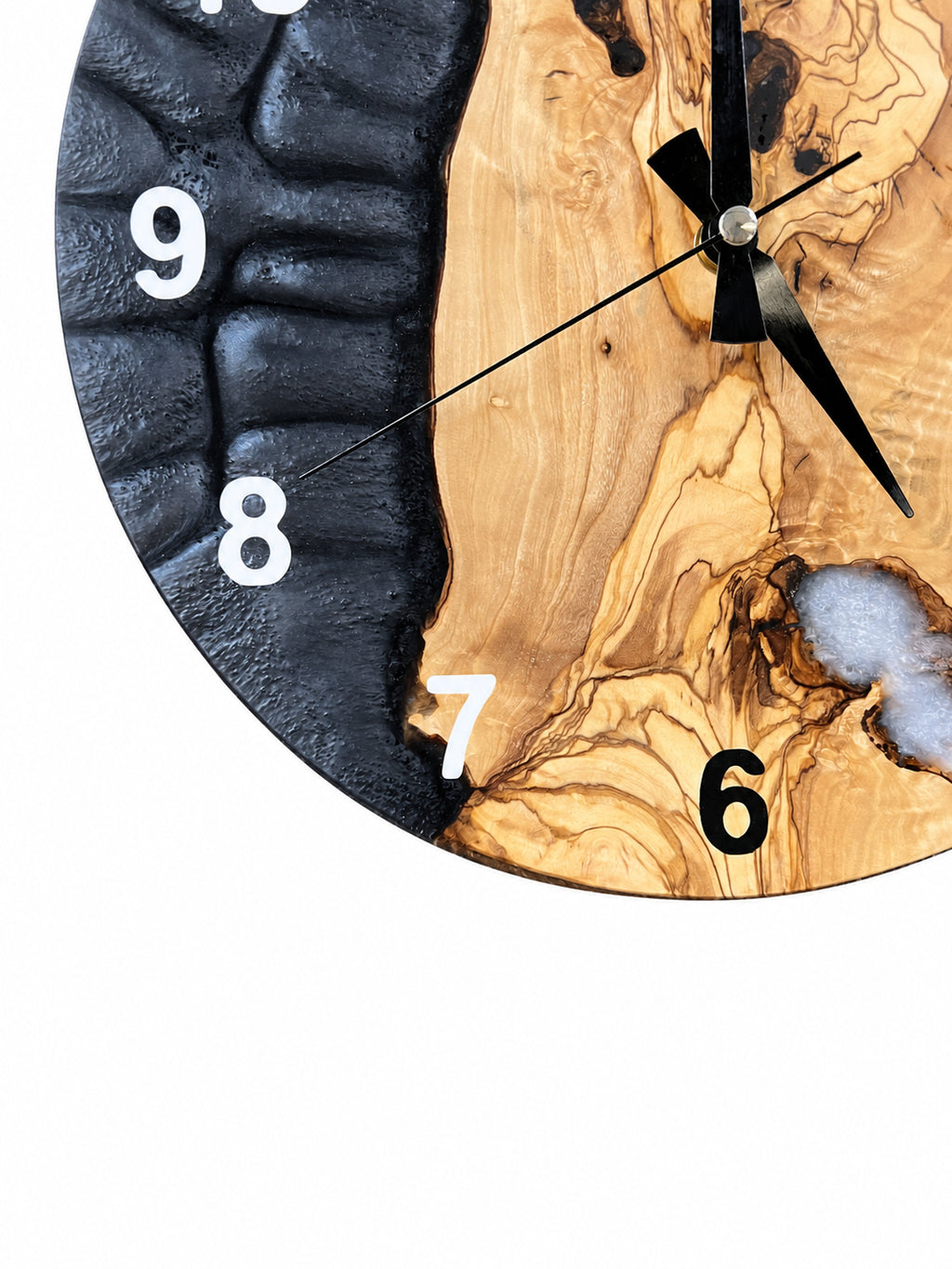 Monochrome Roots Olive Wood & Resin Wall Clock — product photograph, view 4