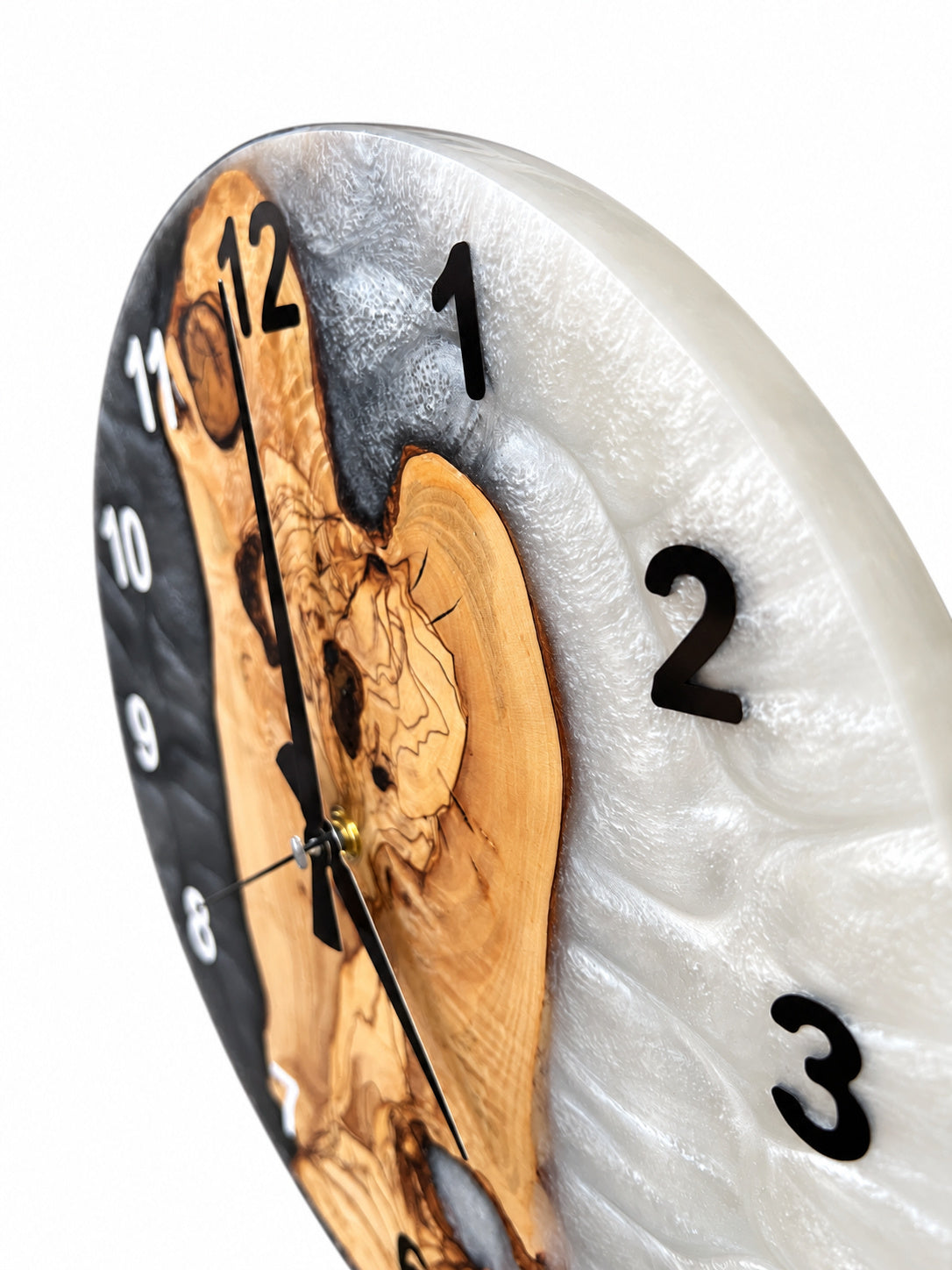 Monochrome Roots Olive Wood & Resin Wall Clock — product photograph, view 11