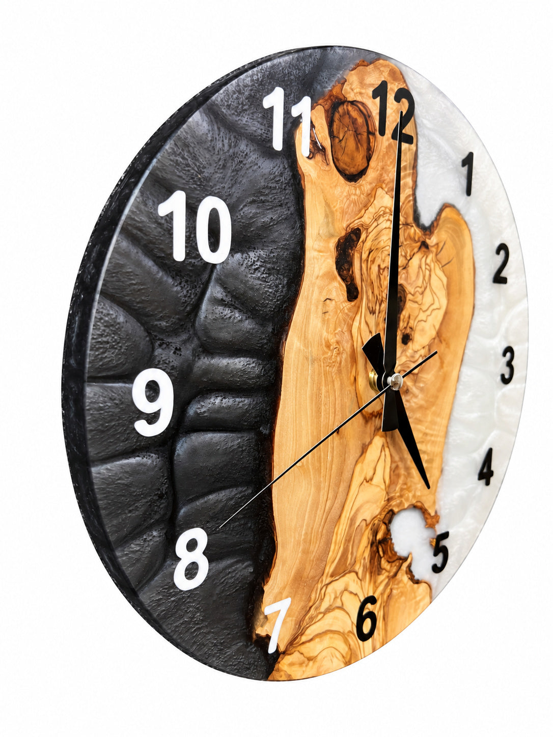 Monochrome Roots Olive Wood & Resin Wall Clock — product photograph, view 8