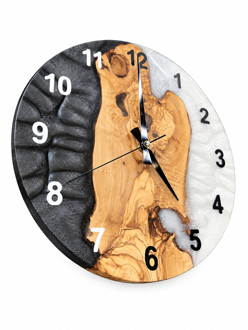 Monochrome Roots Olive Wood & Resin Wall Clock — product photograph, view 3