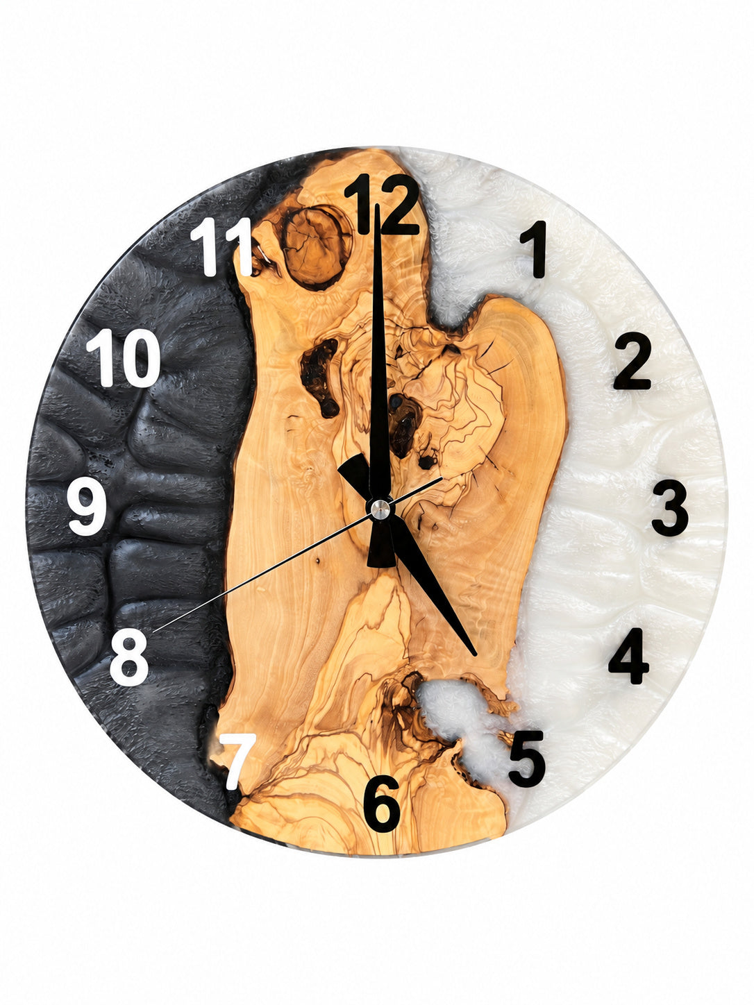 Monochrome Roots Olive Wood & Resin Wall Clock — product photograph, view 2