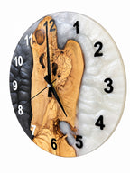 Monochrome Roots Olive Wood & Resin Wall Clock — product photograph, view 6