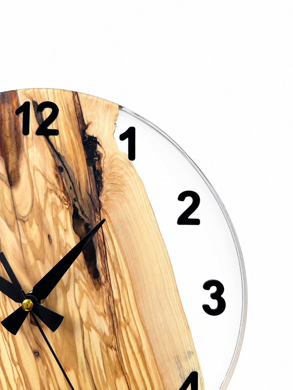 Clear Grain Olive Wood & Resin Wall Clock — product photograph, view 6