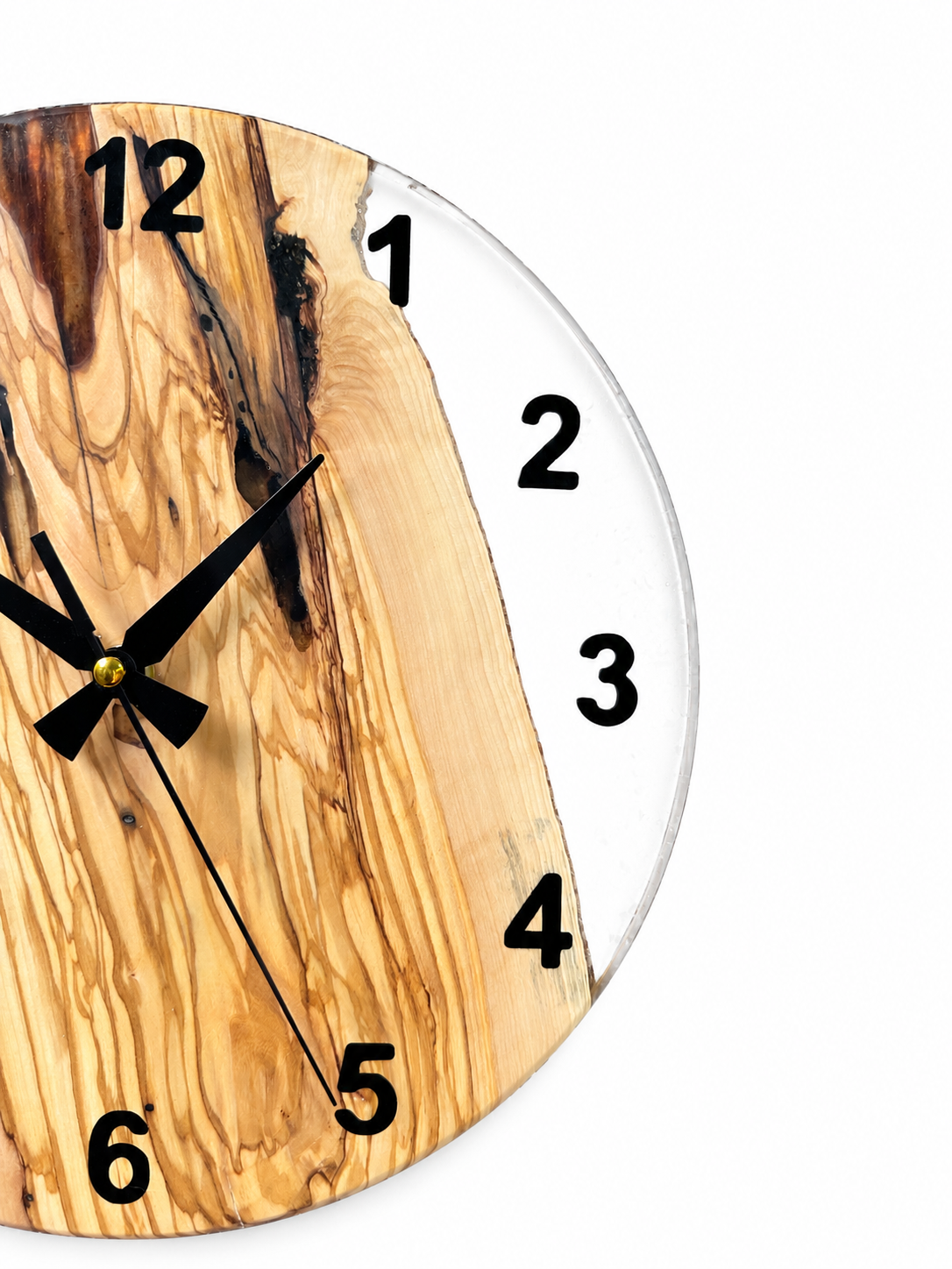 Clear Grain Olive Wood & Resin Wall Clock — product photograph, view 3