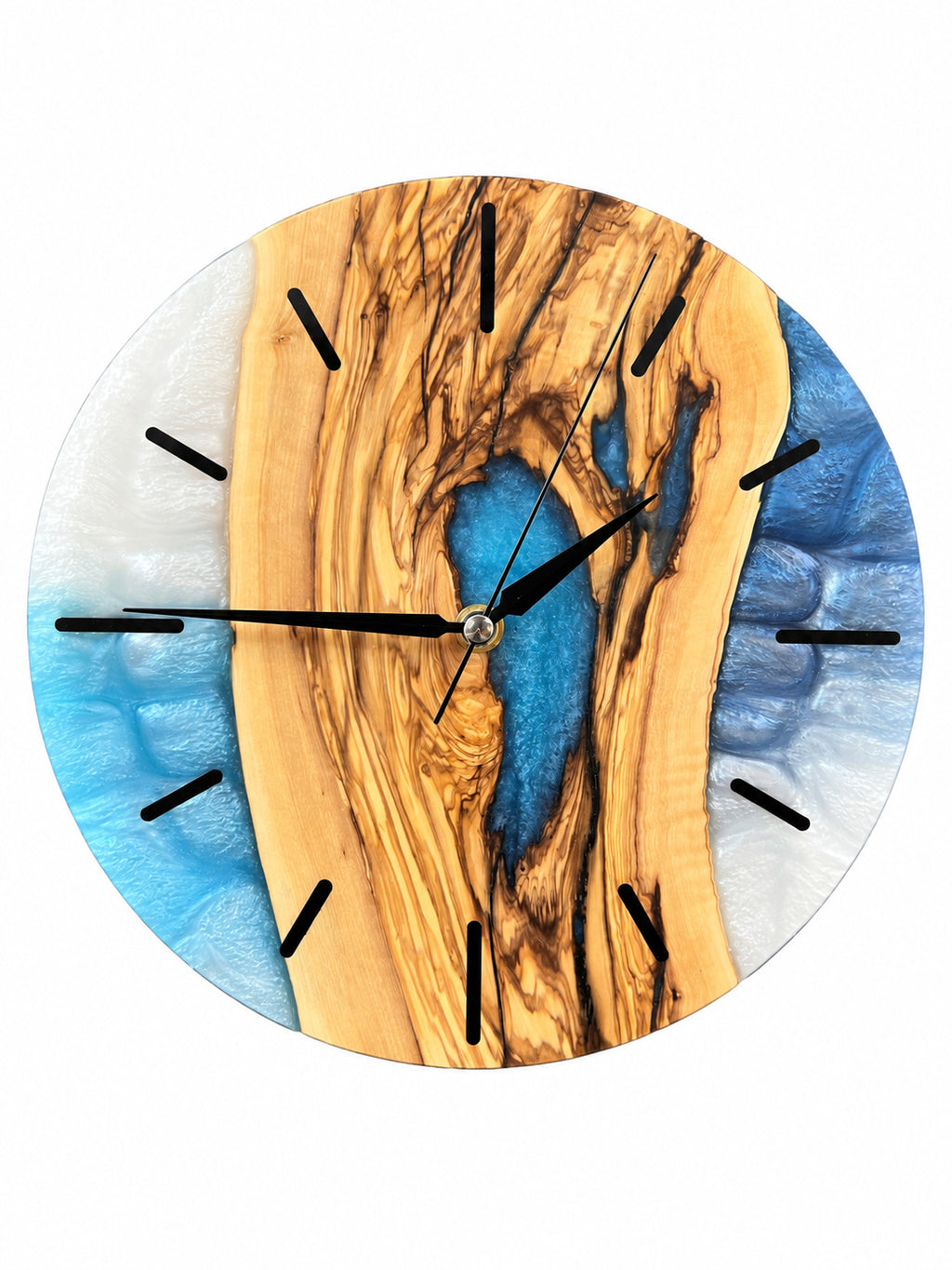 Blue Hollow Olive Wood & Resin Wall Clock — product photograph, view 2
