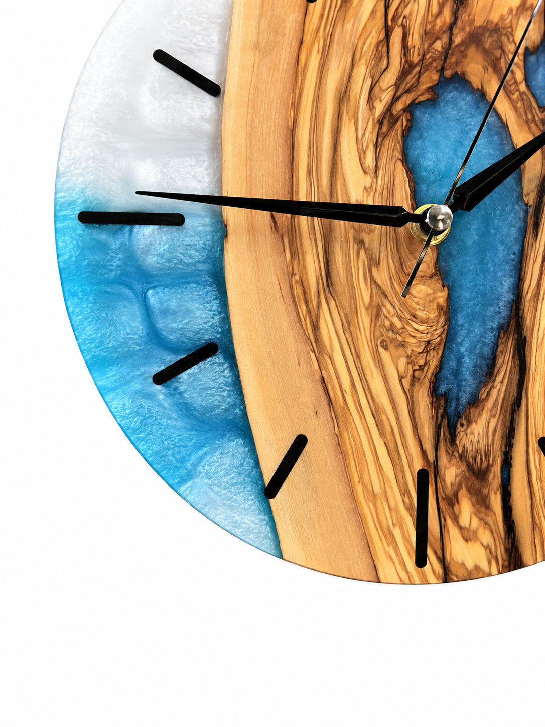 Blue Hollow Olive Wood & Resin Wall Clock — product photograph, view 8