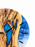 Blue Hollow Olive Wood & Resin Wall Clock — product photograph, view 4