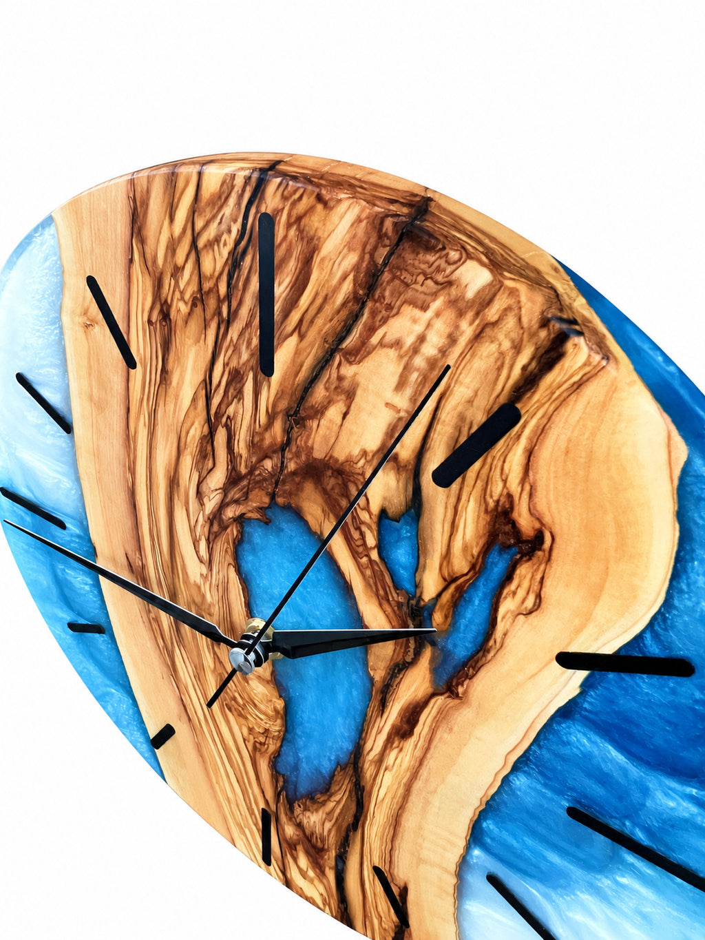 Blue Hollow Olive Wood & Resin Wall Clock — product photograph, view 9