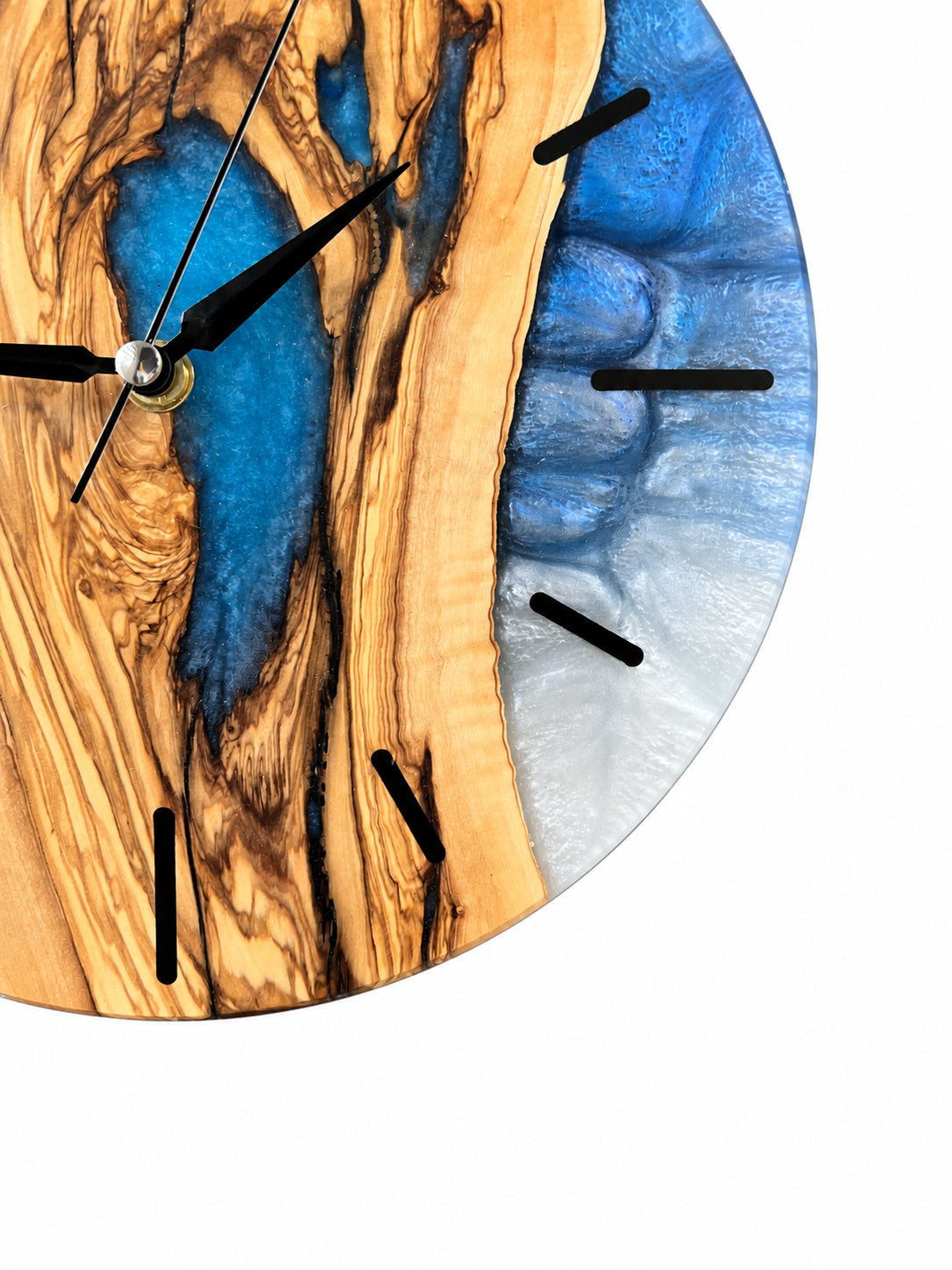 Blue Hollow Olive Wood & Resin Wall Clock — product photograph, view 6
