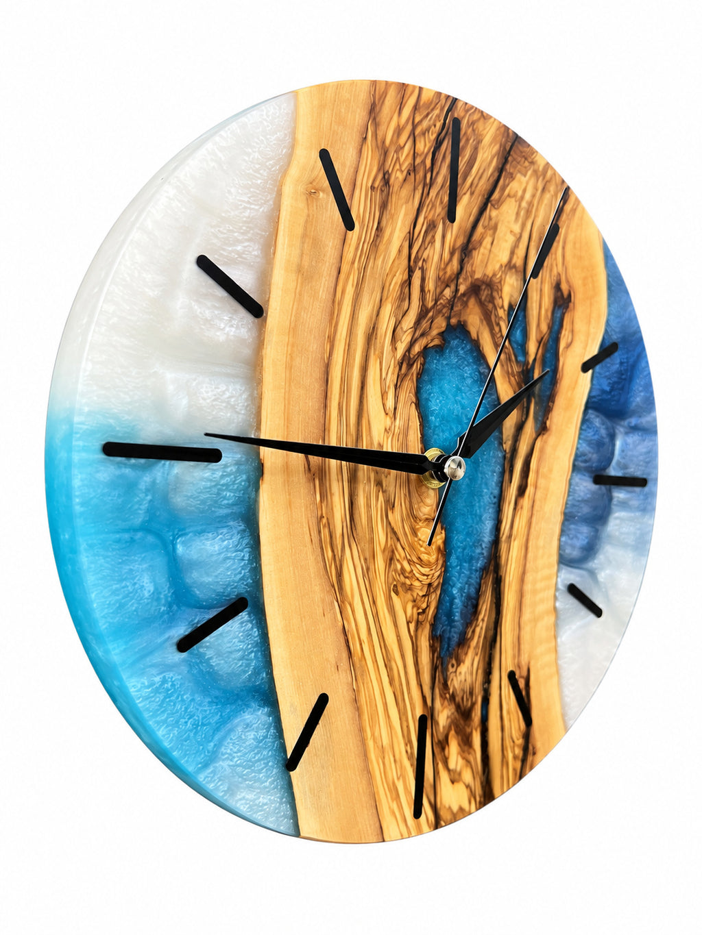 Blue Hollow Olive Wood & Resin Wall Clock — product photograph, view 5