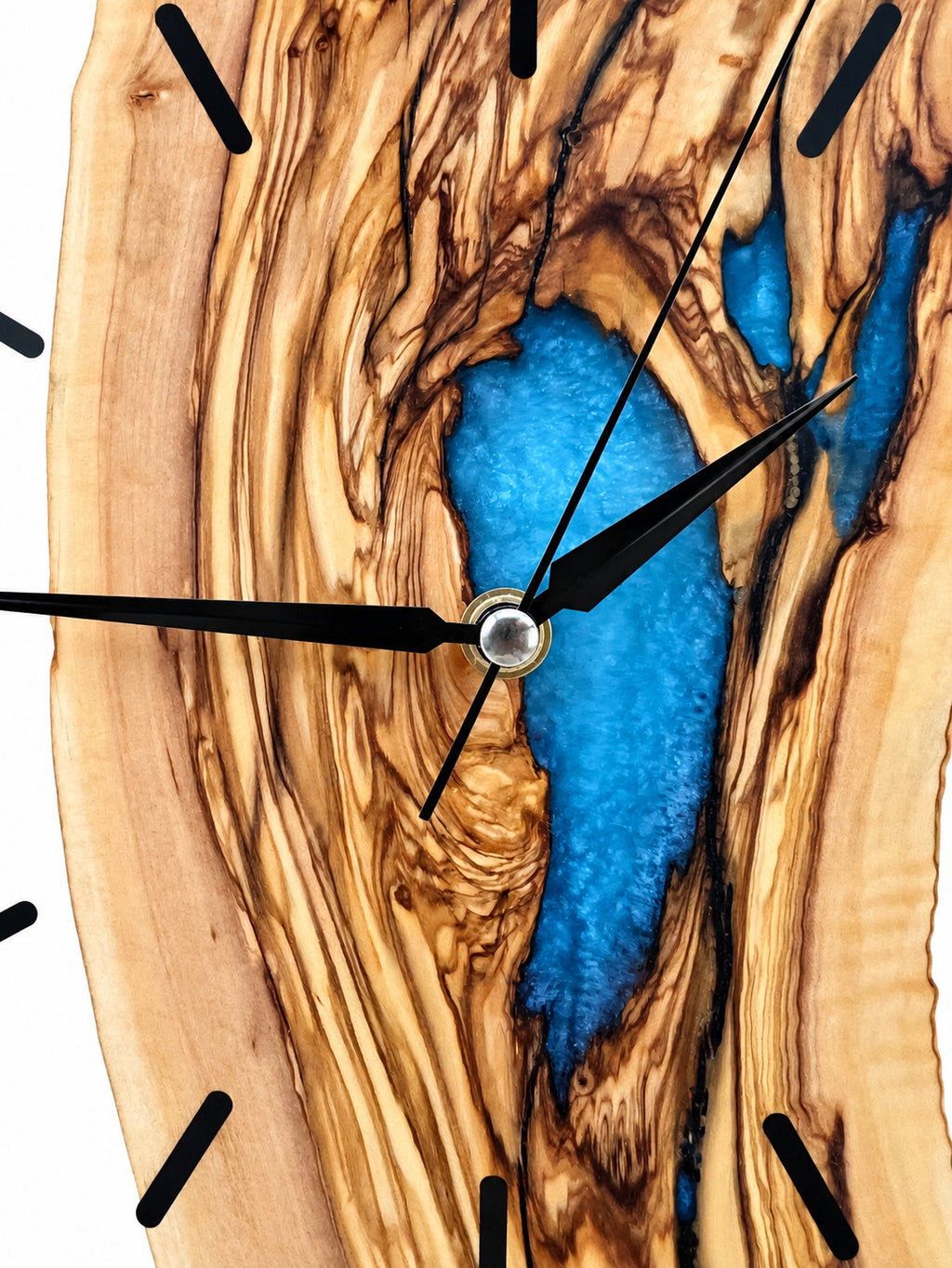Blue Hollow Olive Wood & Resin Wall Clock — product photograph, view 10