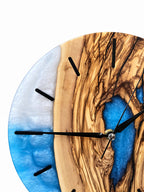 Blue Hollow Olive Wood & Resin Wall Clock — product photograph, view 7