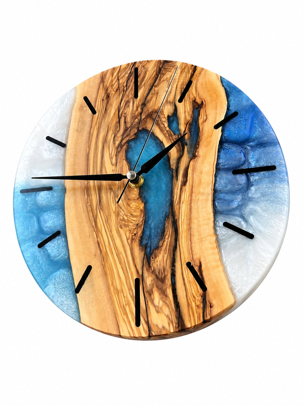 Blue Hollow Olive Wood & Resin Wall Clock — product photograph, view 3