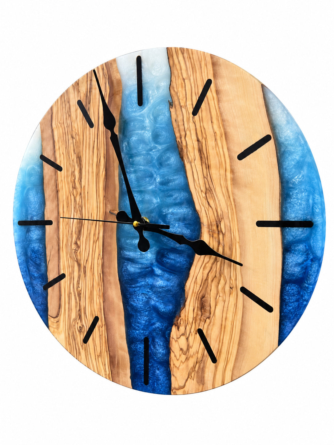 Sapphire River Olive Wood & Resin Wall Clock — product photograph, view 4