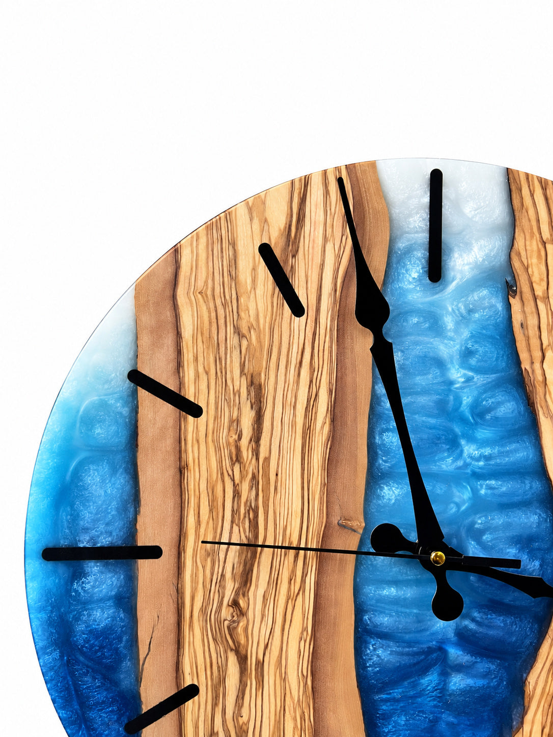 Sapphire River Olive Wood & Resin Wall Clock — product photograph, view 2