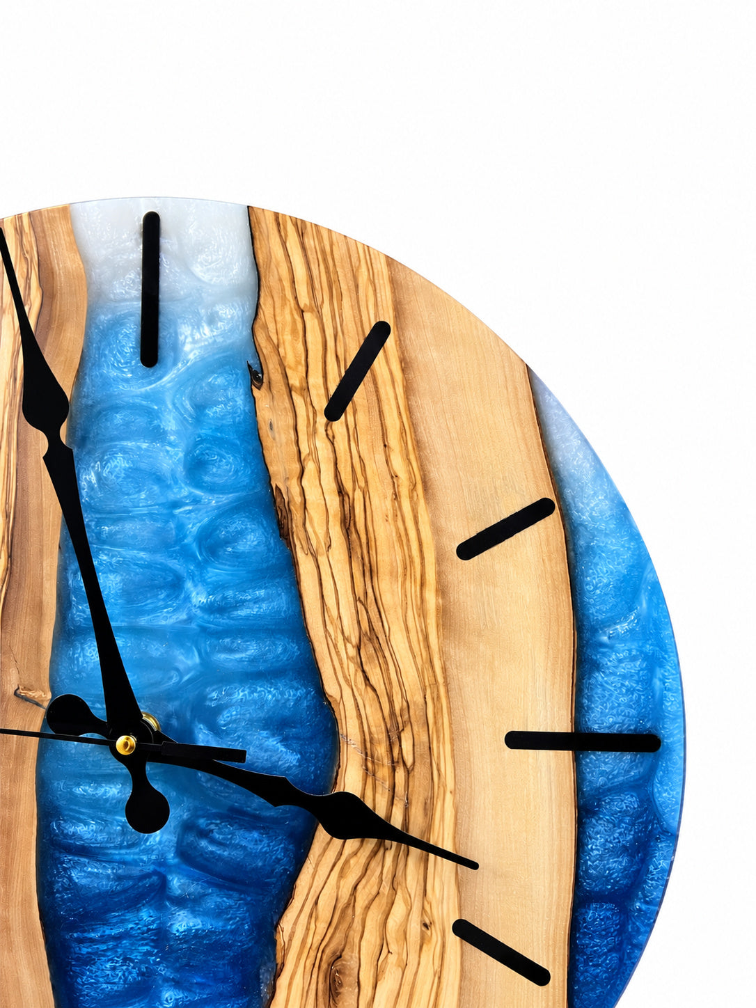 Sapphire River Olive Wood & Resin Wall Clock — product photograph, view 3