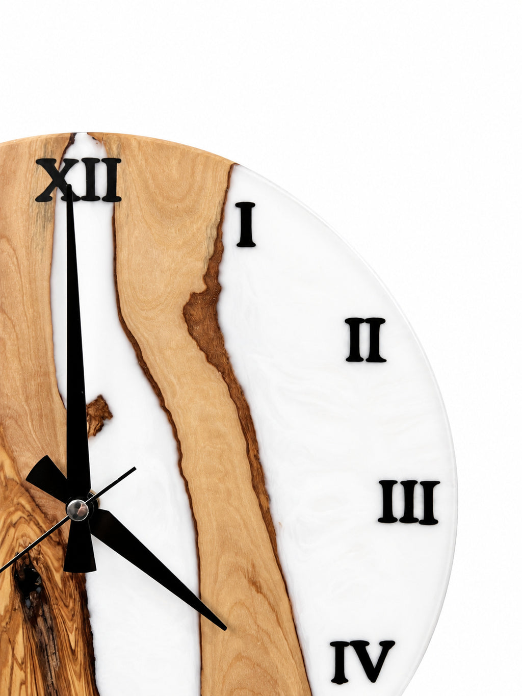 White Shore Olive Wood & Resin Wall Clock — product photograph, view 6