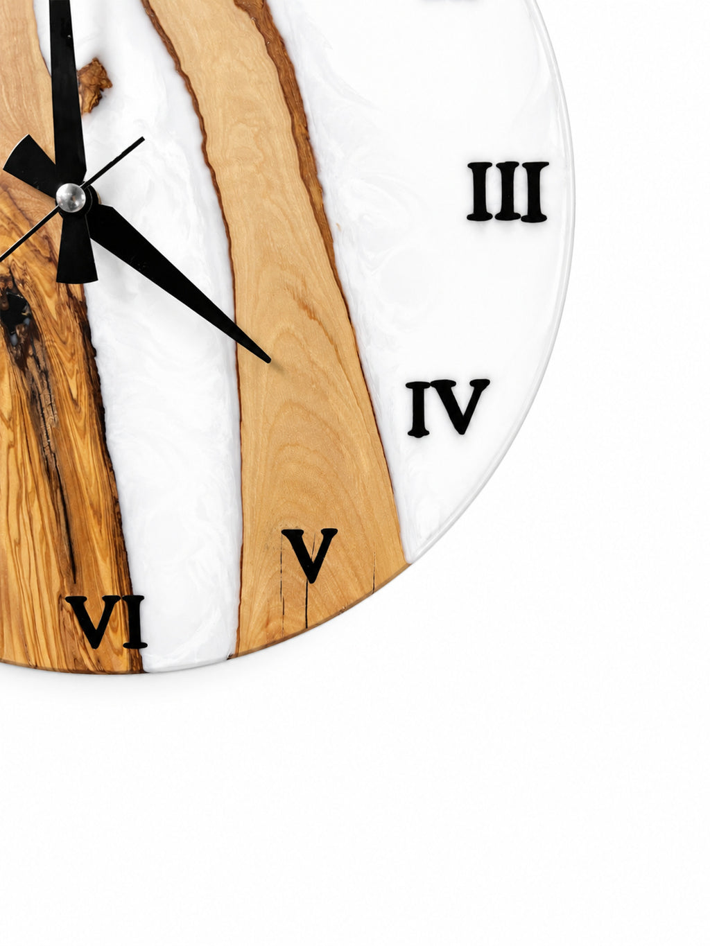 White Shore Olive Wood & Resin Wall Clock — product photograph, view 4