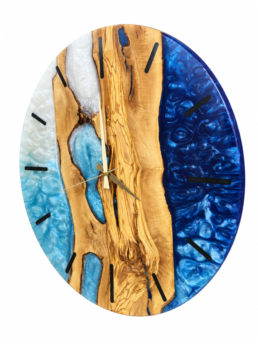 Azure Branches Olive Wood & Resin Wall Clock — product photograph, view 3