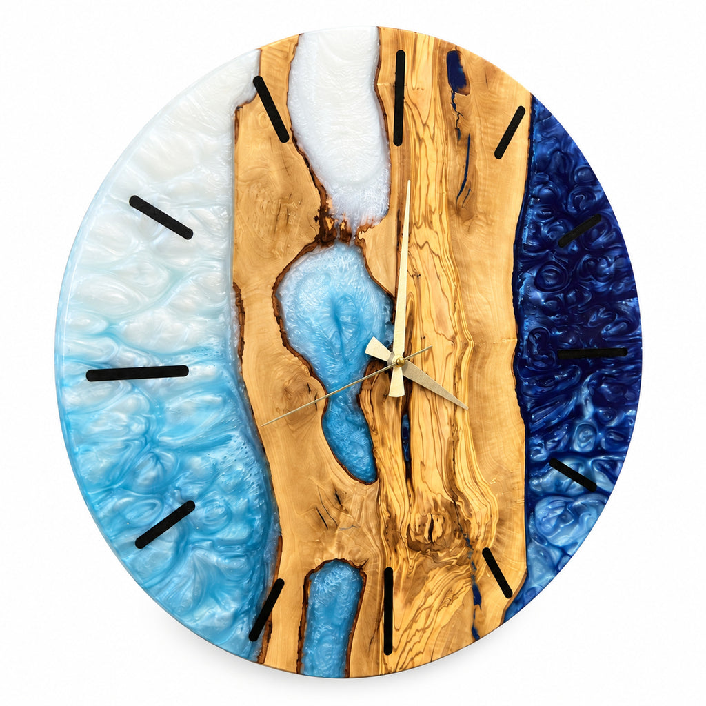 Azure Branches Olive Wood & Resin Wall Clock — product photograph, view 2