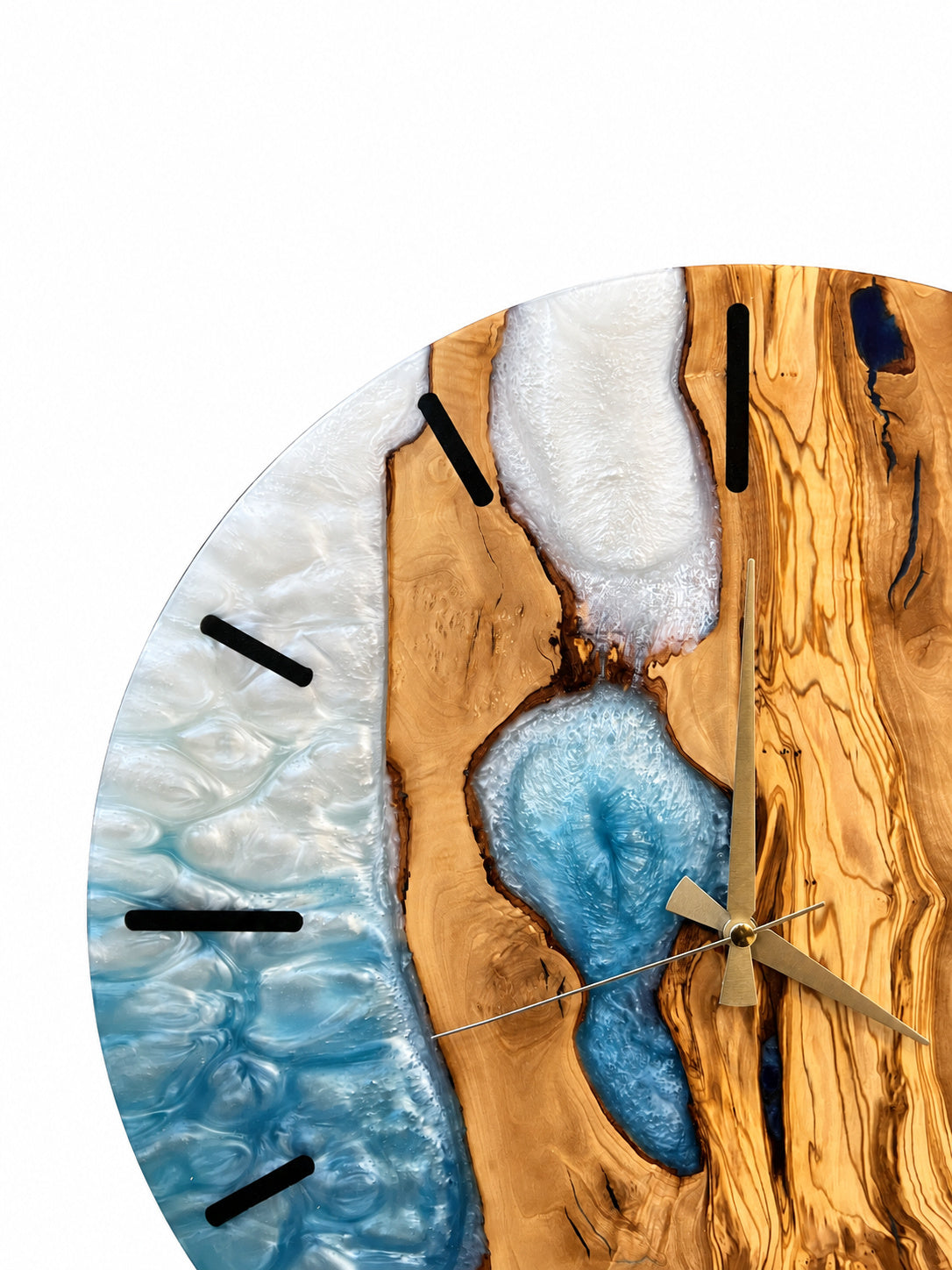 Azure Branches Olive Wood & Resin Wall Clock — product photograph, view 5